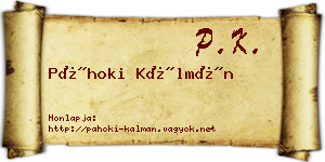 Páhoki Kálmán névjegykártya